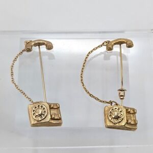 VTG Avon Gold Tone Rotary Telephone Stick‎ Pin Set Retro Novelty